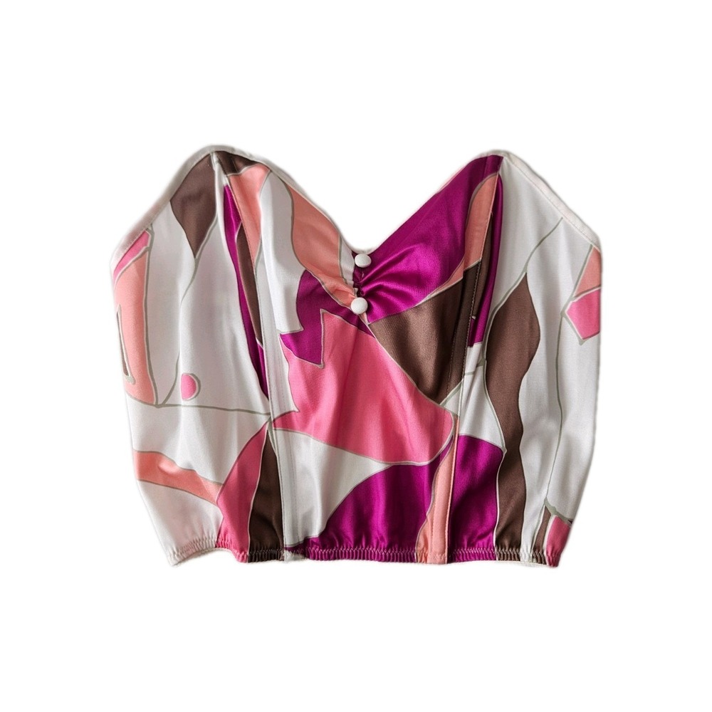 NWT Vtg Deadstock Cacique Lingerie Abstract Retro Colorful Cropped Bustier Top M